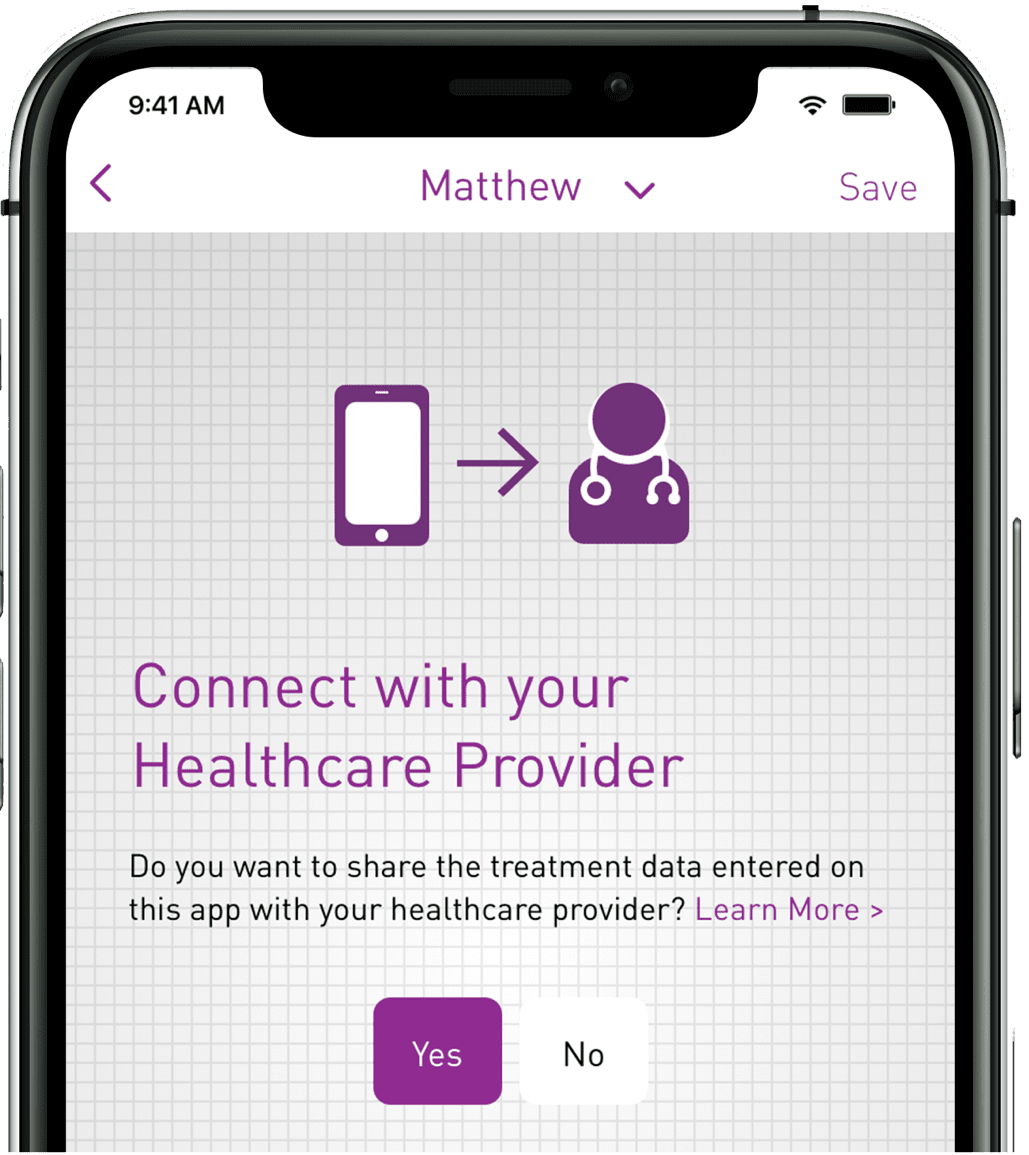 Picture of a  smartphone with myPKFiT® - connect and share your data with your healthcare provider