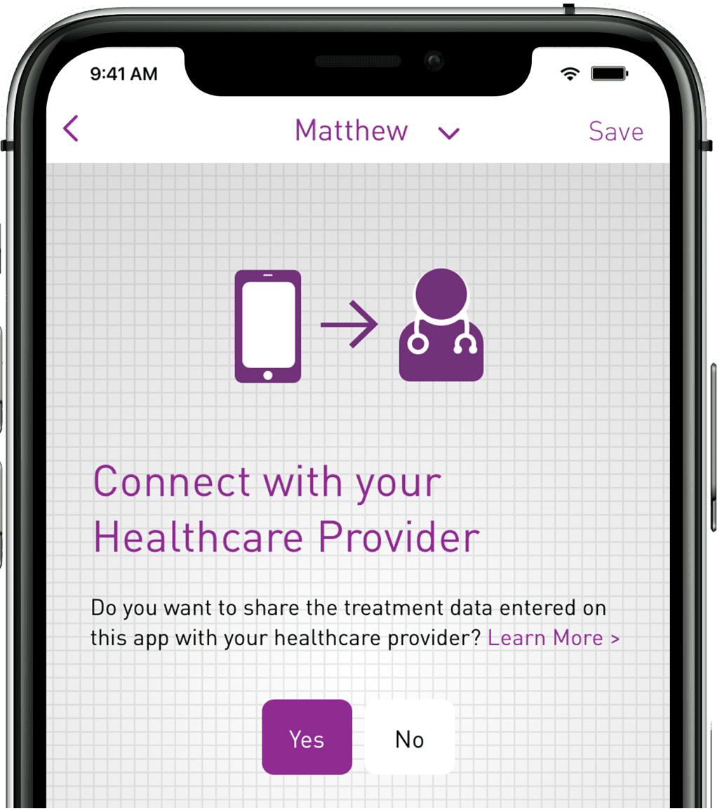 Picture of a smartphone with myPKFiT® - connect and share your data with your healthcare provider